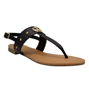 Juicy Couture Women’s Zing Faux Leather Logo Thong Sandals Black Size 9.5